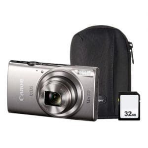 Canon IXUS 285 HS 20.2MP 12x Zoom Compact Camera, 32GB SD Card & Case - Silver