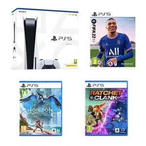 PlayStation 5 Disc Edition Bundle with Horizon Forbidden West, Ratchet and Clank: Rift Apart and FIFA 22