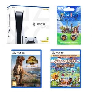 PlayStation 5 Disc Edition Bundle with Jurassic World Evolution 2, Overcooked! All You Can Eat and One Piece Grips