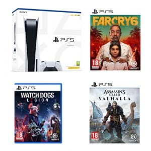 PlayStation 5 Disc Edition Bundle with Watch Dogs Legion, Assassin's Creed Valhalla and Far Cry 6