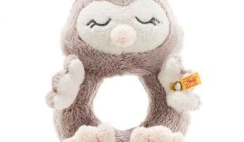 Soft Cuddly Friends Ollie owl grip toy with rattle, rose brown