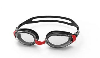 SwimTech Fusion Goggles: Black/Red/Clear - Adult