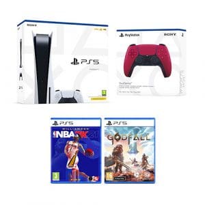 PlayStation 5 Disc Edition Bundle with NBA 2K21, Godfall and Cosmic Red DualSense Controller