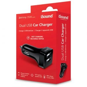 iSound 2.4A Dual USB Car Charger - Black