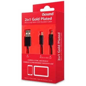 iSound Micro & Mini-USB 2in1 Gold Plated Braided 4ft Cable - Black