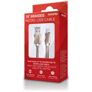 iSound Micro-USB Braided Charge & Sync 10ft Cable - Gold