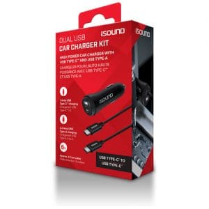 iSound USB-A to USB-C Car Charger 6ft Cable Kit - Black