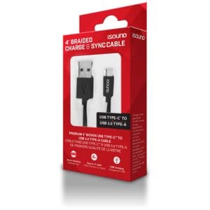iSound USB to USB-C Braided Charge & Sync 4ft Cable - Black