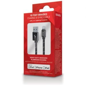 iSound iPhone/iPad/iPod Braided Charge & Sync Lightning 10ft Cable - Black